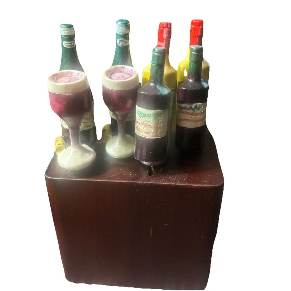 Vintage MCM Wine Bottle Handle Spreader Set w Wood Stand Novelty Barware